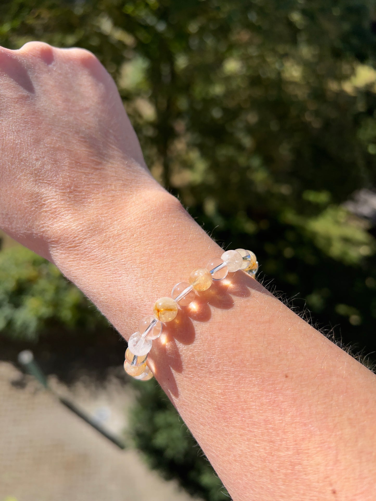 Armband – Citrin (Quarz) & klarer Bergkristall 8 mm runde Perlen (elastisch, handgefertigt)
