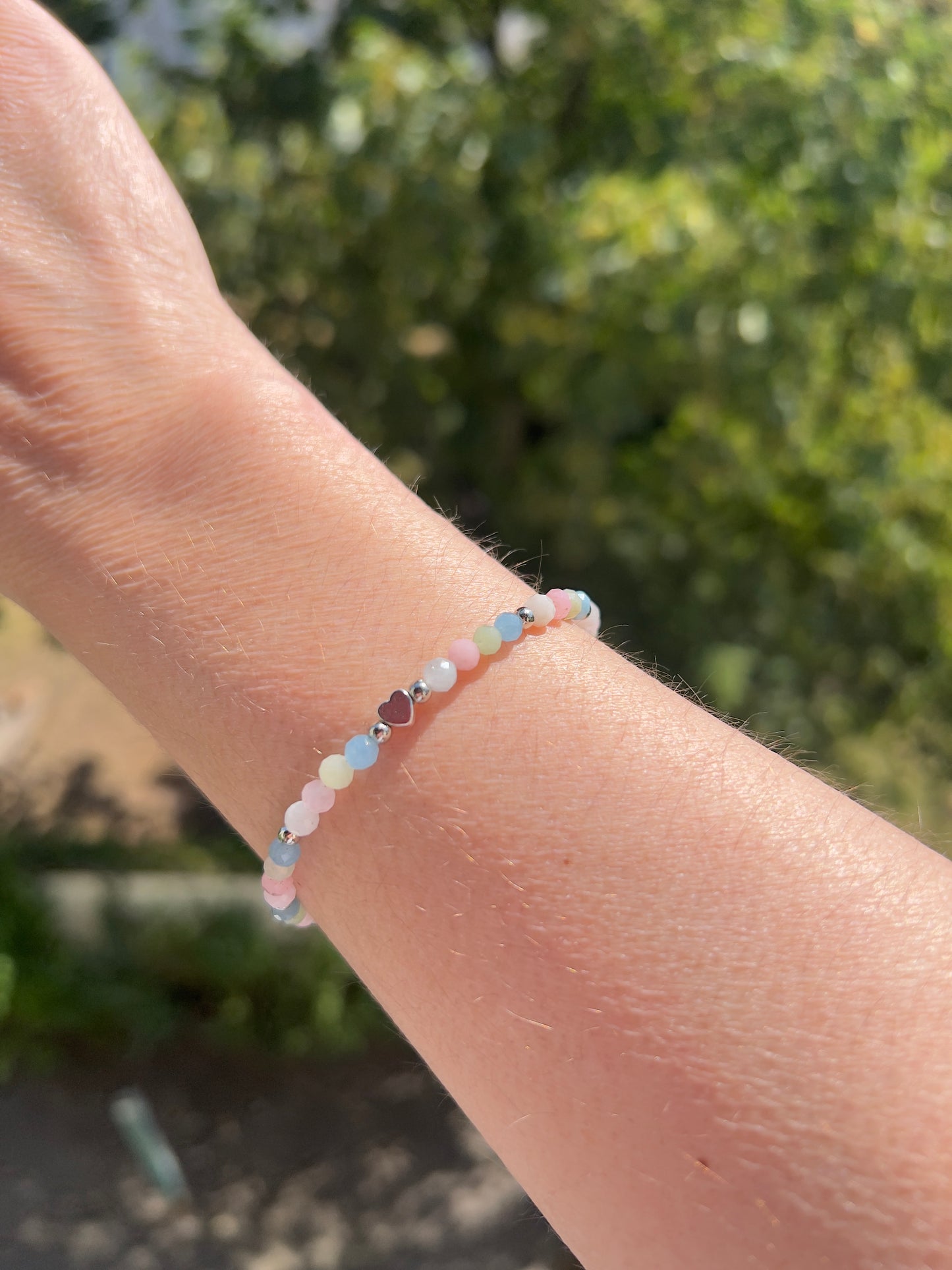 Morganit Armband 4 mm facettiert – Edelstahl Silber | Herz | Größenverstellbar