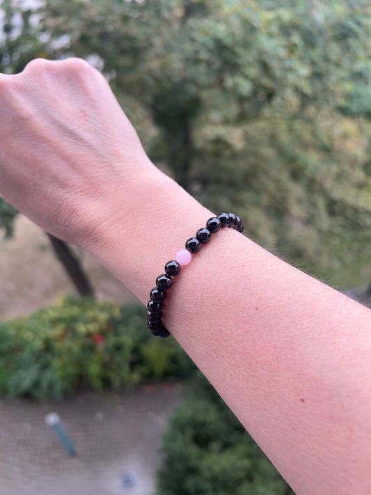 ❤️ Armband „Herz & Stärke“ – Granat AAA & Rosenquarz (6 mm) ❤️