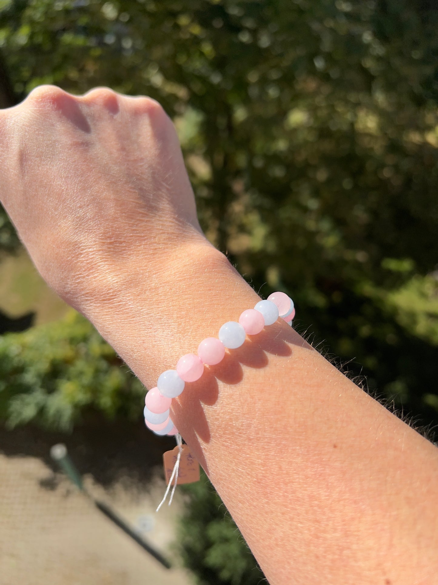 Armband – Rosenquarz & Aquamarin 8 mm (Herz & Klarheit, handgefertigt, elastisch)