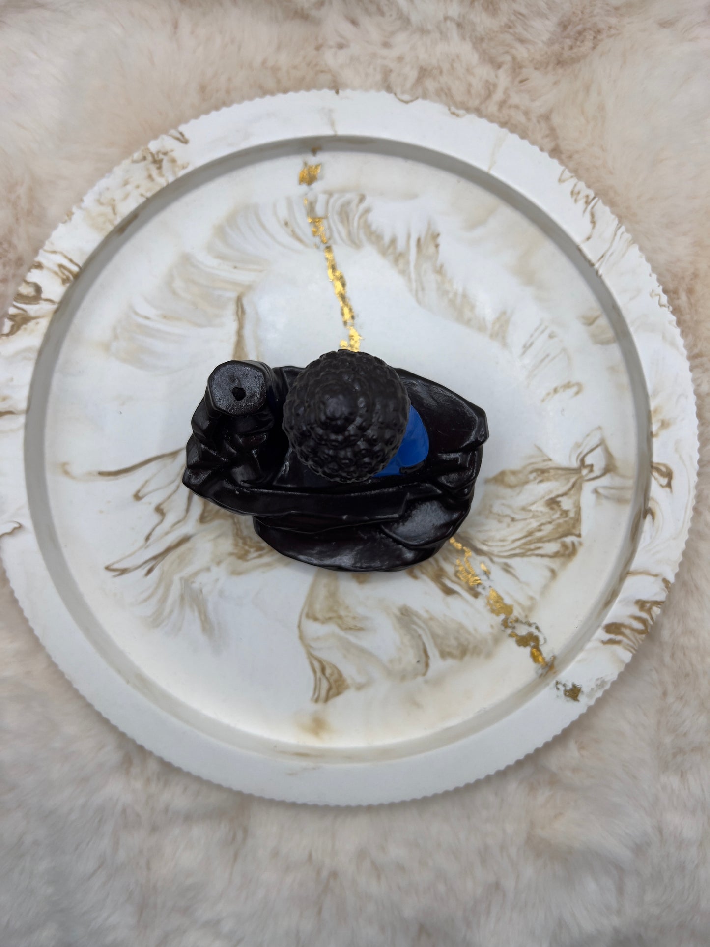 Rückfluss-Räucherkegelhalter Buddha blau – Räucherbrunnen mit Rückfluss & Stäbchenhalter