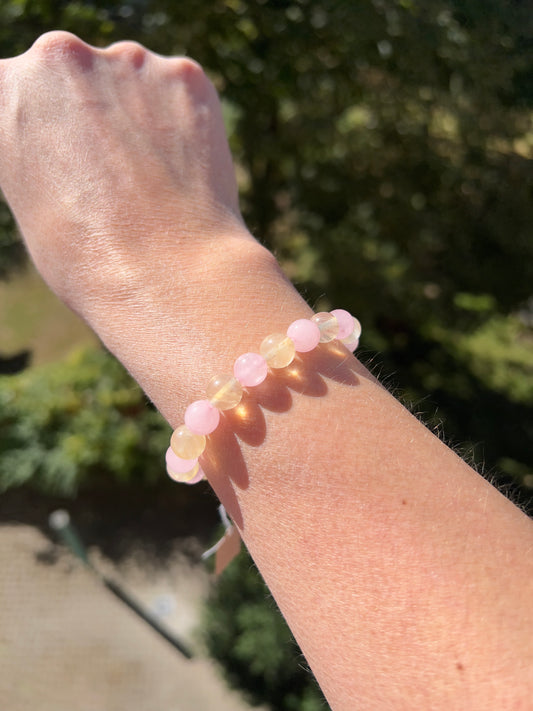 Armband – Rosenquarz & Citrin 8 mm (Liebe & Lebensfreude, handgefertigt, elastisch)