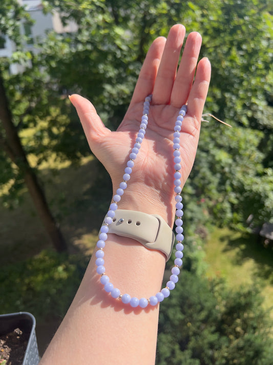 Chalcedon -Achat - Kette in Flieder mit 925er Silberdetails- Sanfte Klarheit