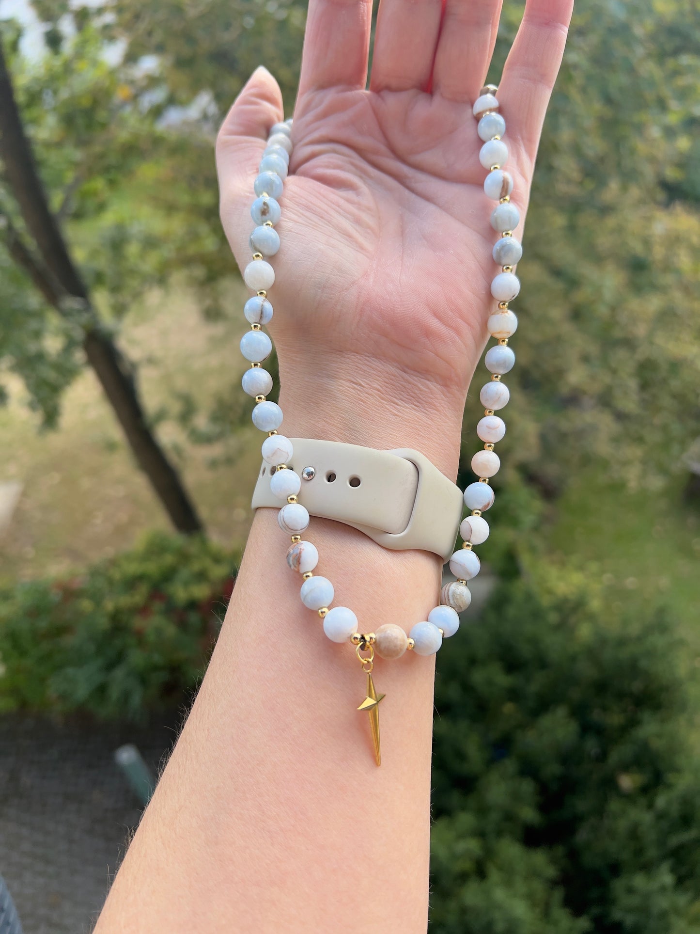 Chalcedon hellblau 8mm -Frieden , Kommunkation & himmlische Klarheit