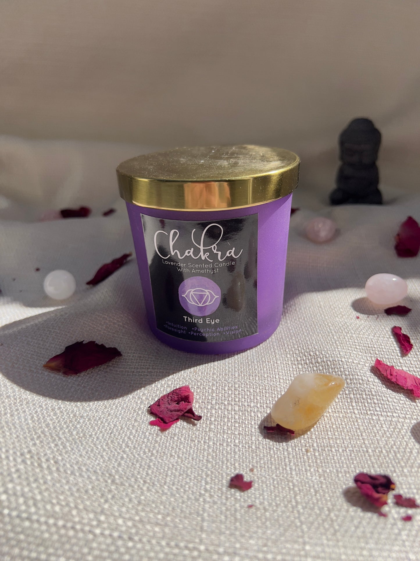 Drittes Auge Chakra Kerze – Lavendel & Amethyst-Splitter