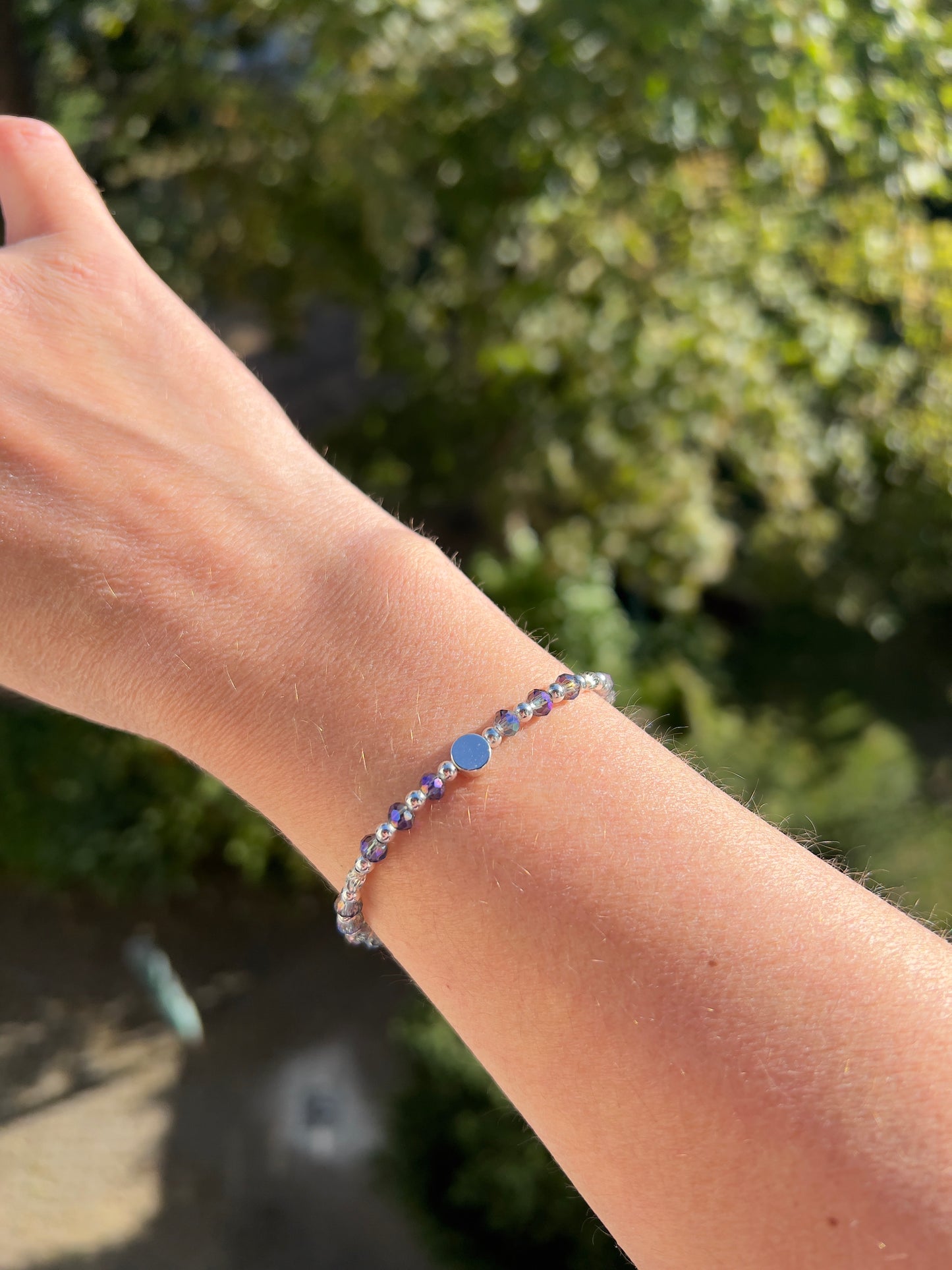 ✨ Armband „Meereszauber“ – Zirconia in lila-bläulich mit Muschel ✨4mm, Makramé