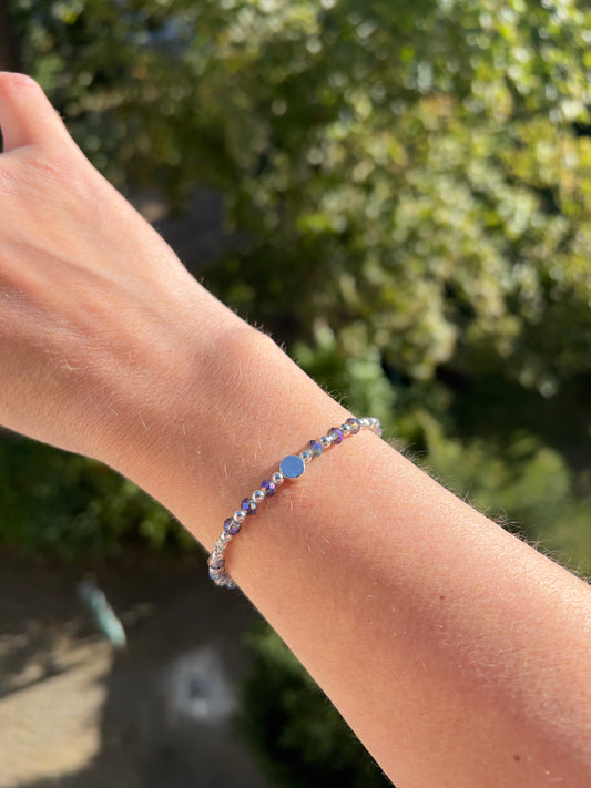 ✨ Armband „Meereszauber“ – Zirconia in lila-bläulich mit Muschel ✨4mm, Makramé