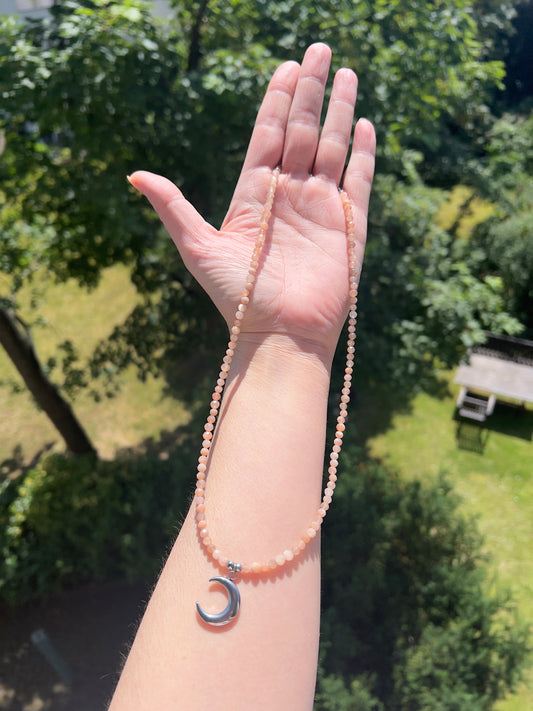 Mondlicht - Magie - Sonnenmondstein - Kette mit Edelstahl - Mondanhänger ( 50cm, 4mm )