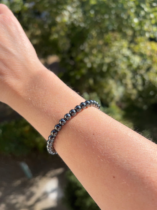 Armband Hämatit – 6 mm echte Natursteinperlen mit starker Schutz- & Erdungsenergie